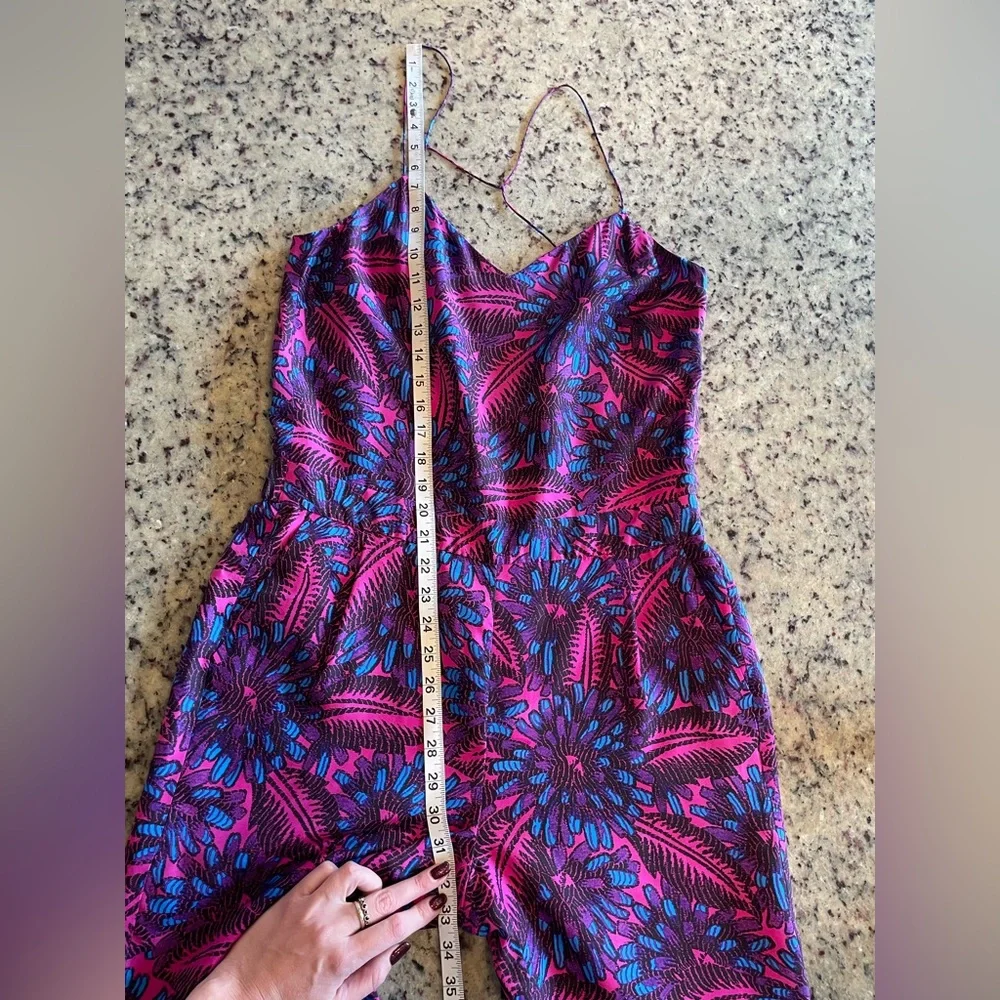 J. Crew Purple & Blue Printed Spaghetti-Strap Jumpsuit